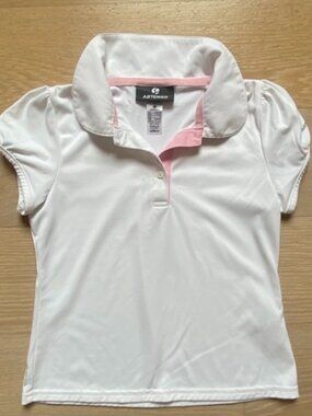 Decathlon, kids White sports tennis top, size: 10 years old, rounded collar